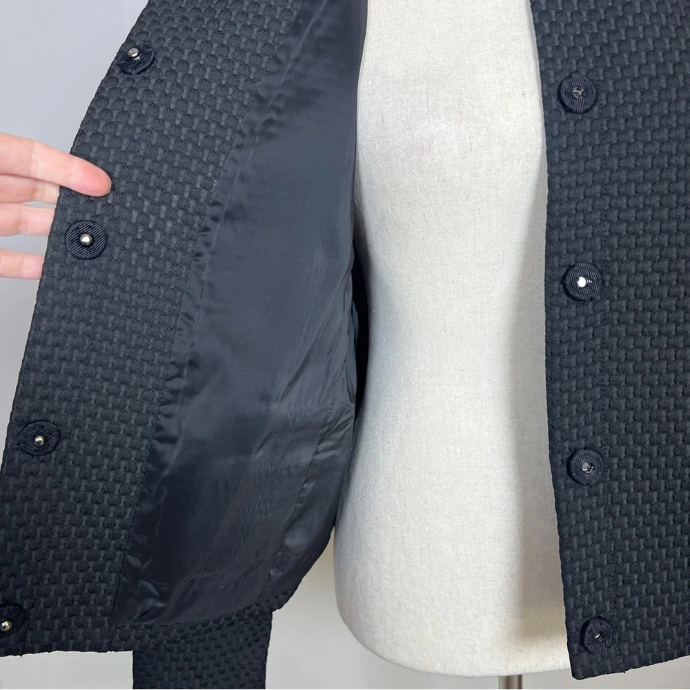 J.CREW Women Size 12 Black Matelasse Textured Collarless Portfolio Jacket Blazer